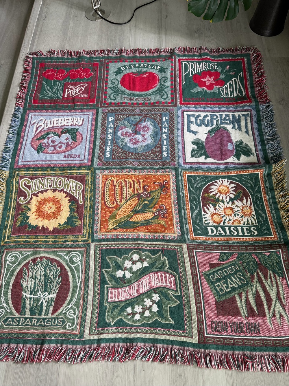 L.L. Bean Garden Seeds Woven Throw Blanket - Green, Red, Cream